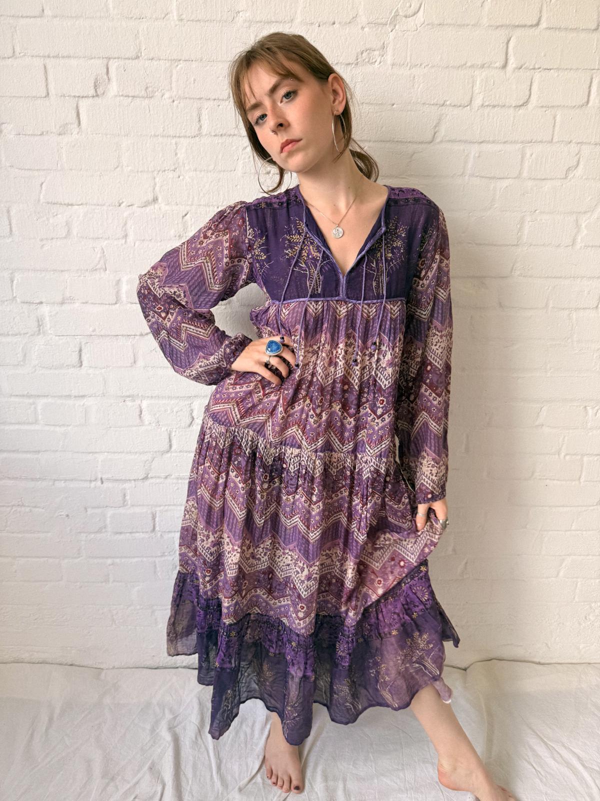 indian cotton gauze dress Vintage Summer Honeywood everyday wear Vintage India Cotton Gauze Lurex
