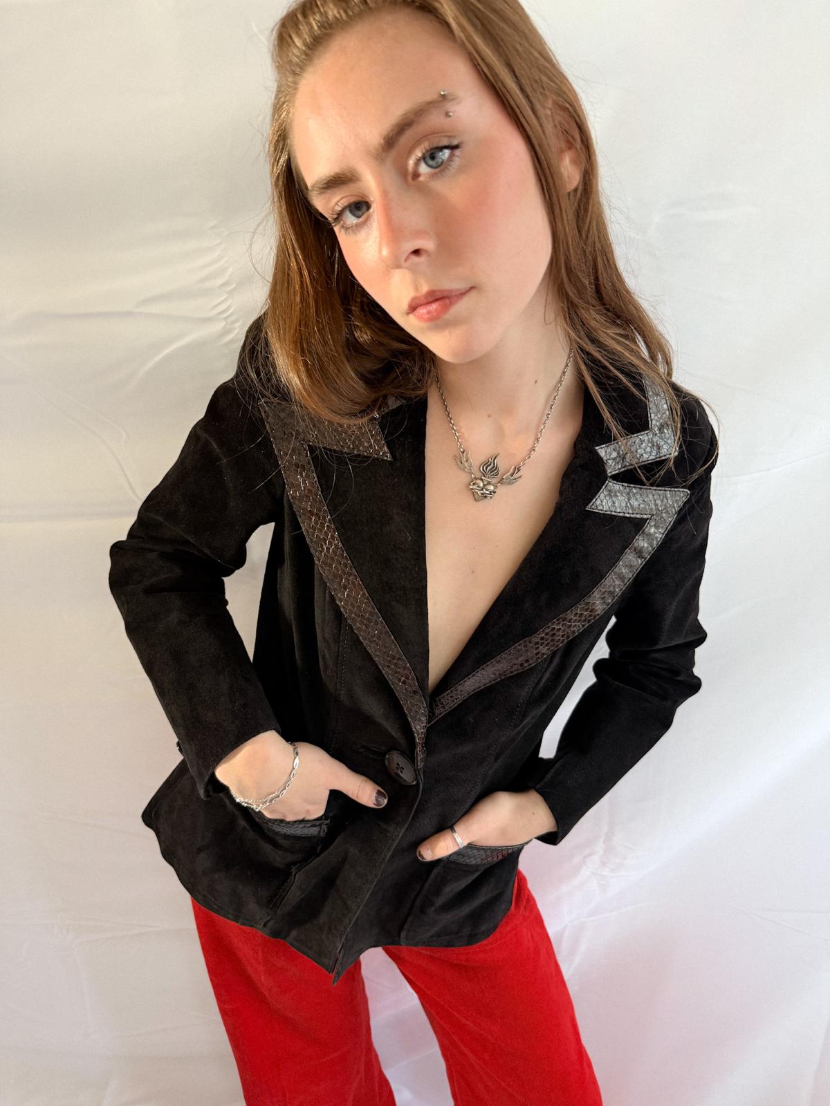 1970s Suede Blazer Jacket with Snakeskin Trimmings