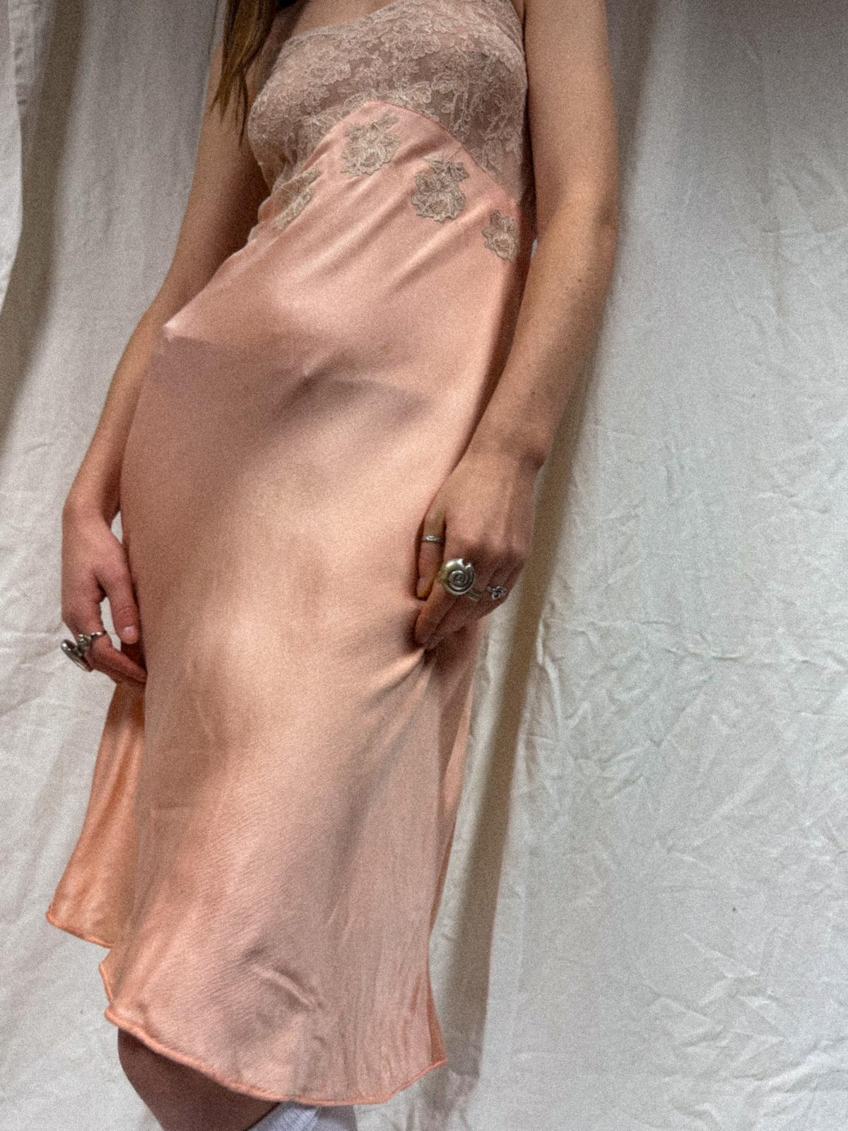 1930s Peach Silk and Lace Slip