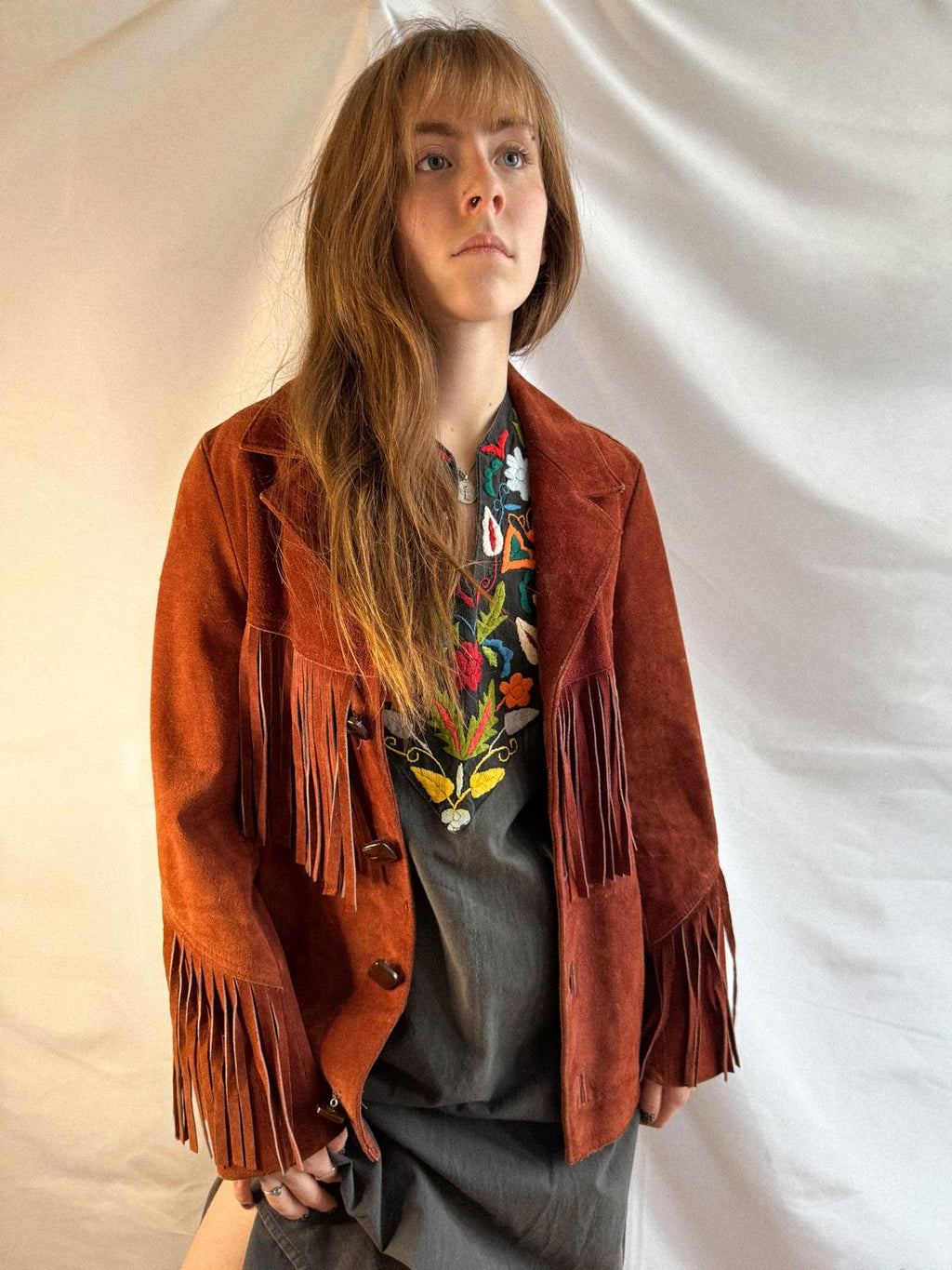 1960s Mexican Suede Fringe Jacket in Berry Rust Red