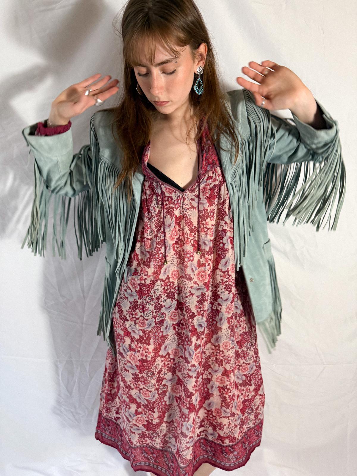 1970s Raspberry Blossom Cotton Gauze Dress