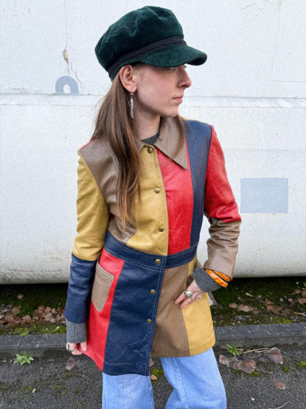 1960s / 70s Multicoloured Colourblock Leather Coat