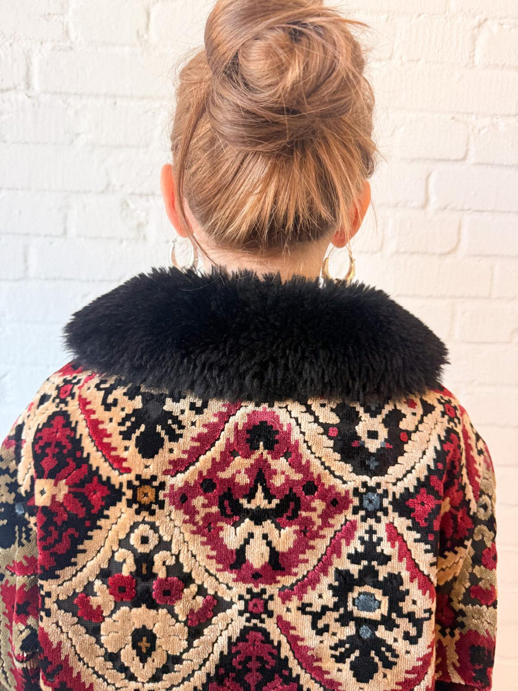 1960s Tapestry Chenille Ski Jacket with Faux Fur Collar