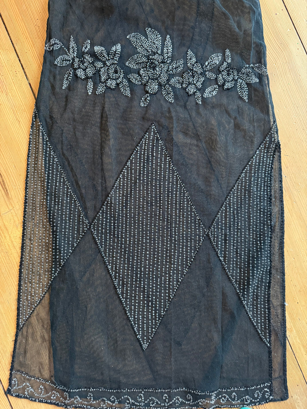 Antique 1920s Beaded Mesh Flapper Dress with Geometric Crystal Embellishment