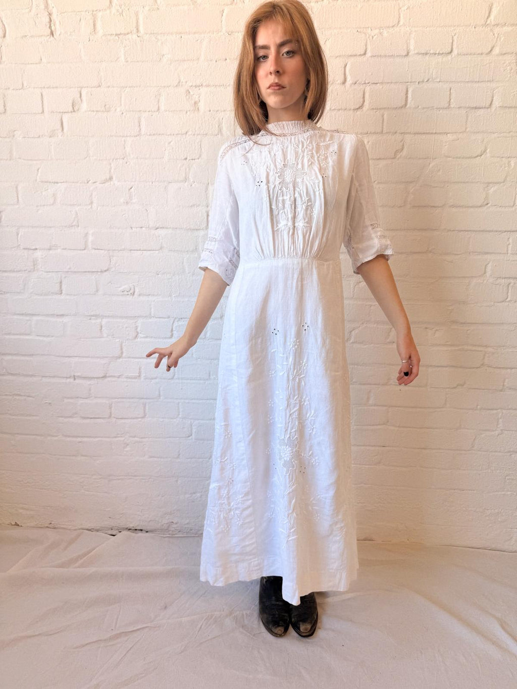 Edwardian White Embroidered Cotton Lawn Dress