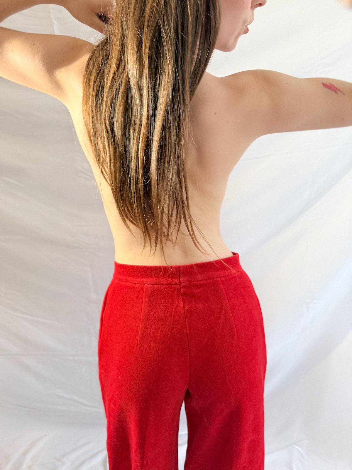 1970s Red Velvet Highwaisted Wide-Leg Trousers