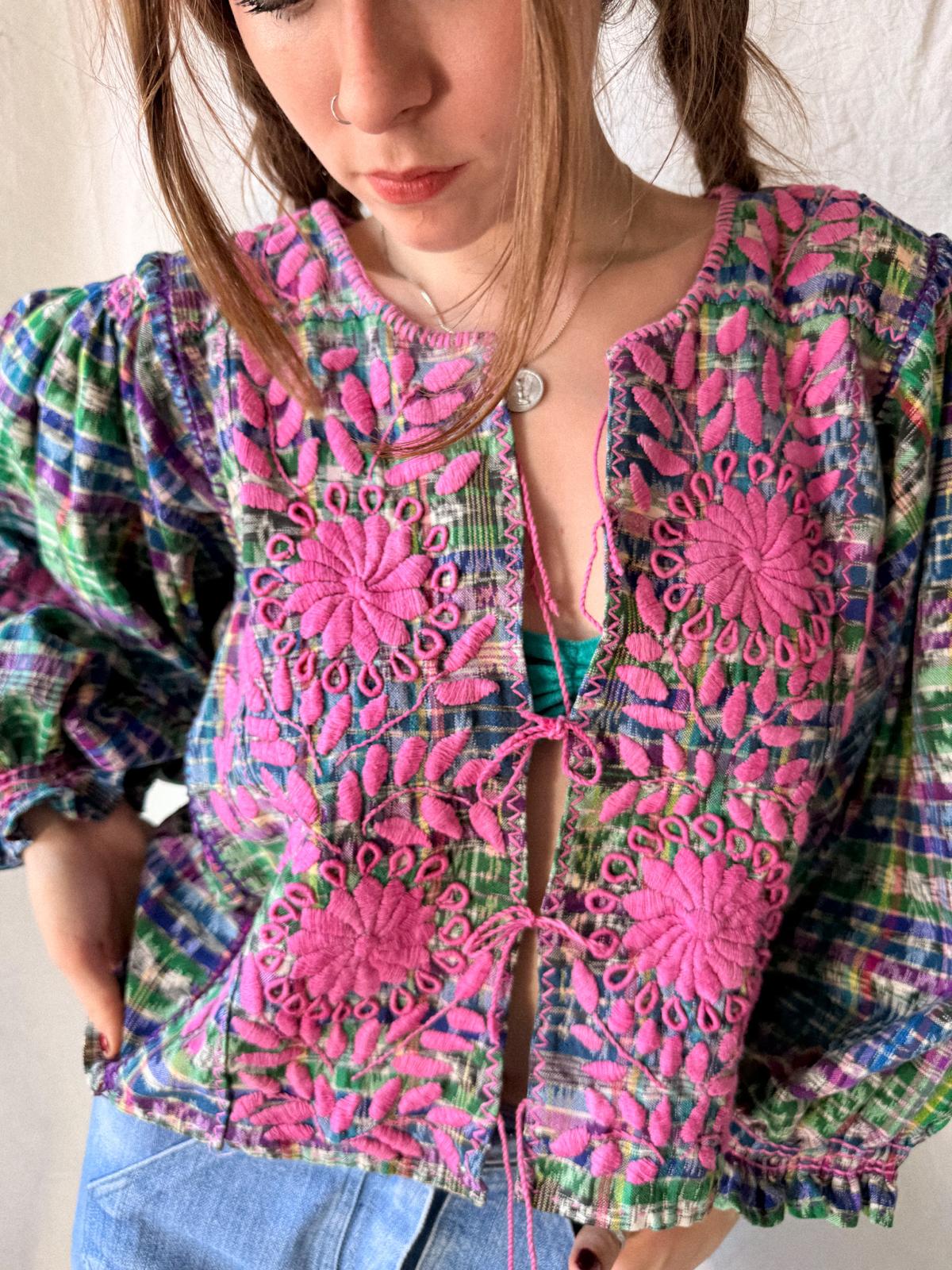 1970s Guatemalan Handwoven Huipil Jacket Blouse