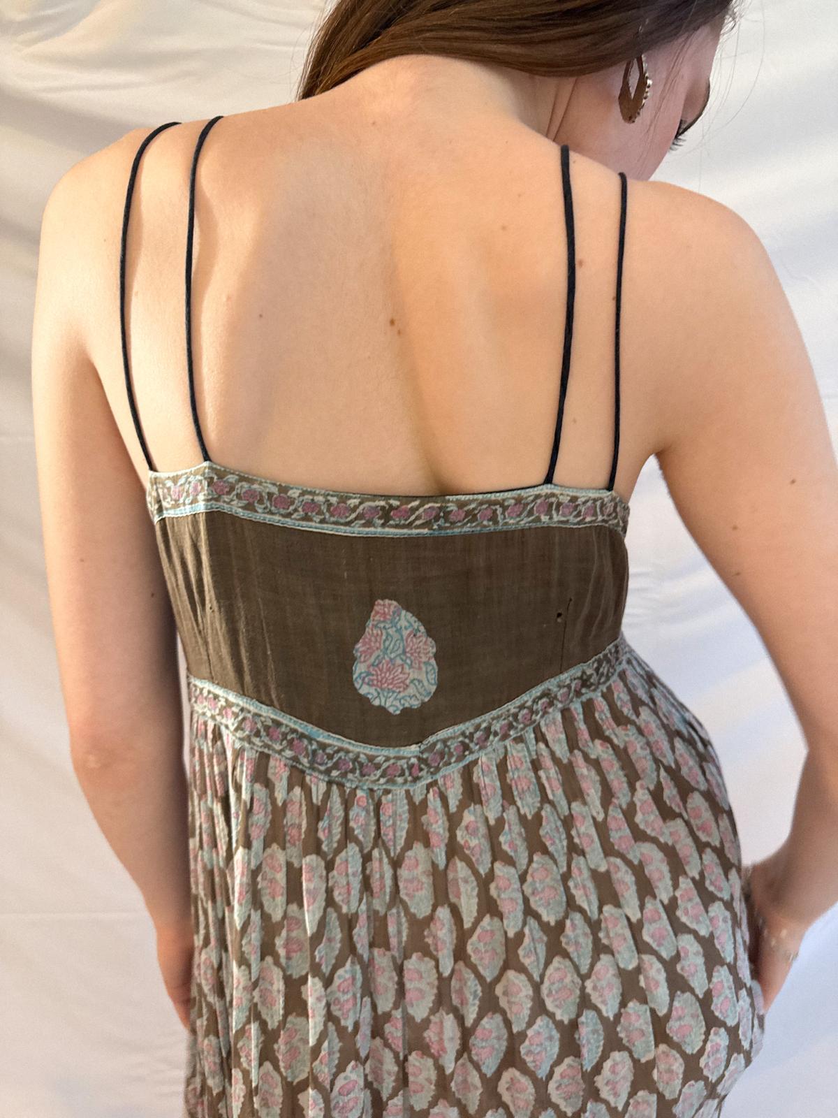 1970er Indianisches Baumwoll-Gaze-Trägerkleid