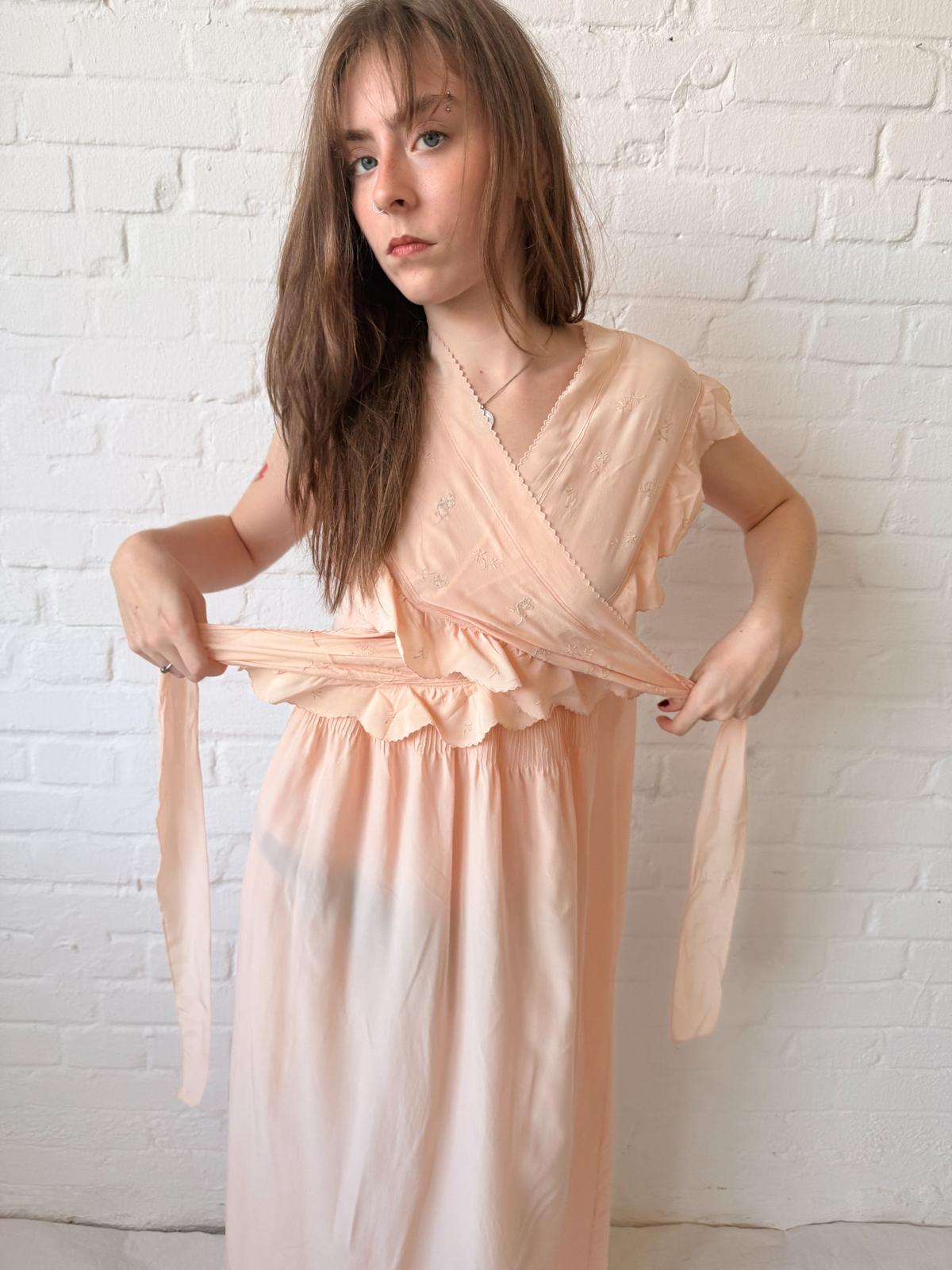 1930s Silk Tie-Up Nightgown