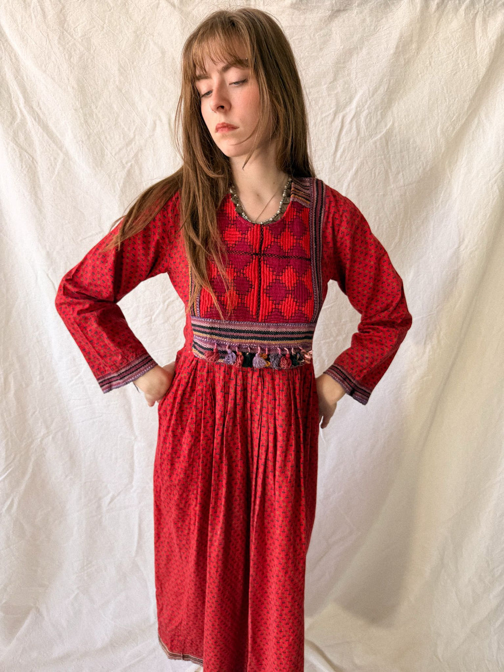 1970s Afghan Embroidered Cotton Folk Dress