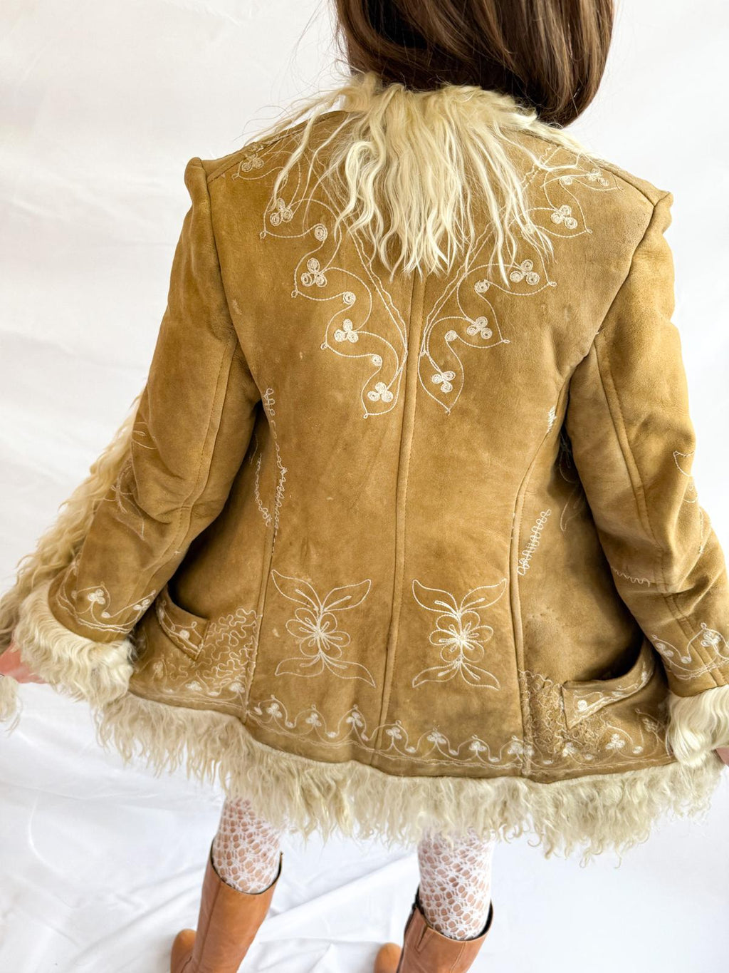 1960s-70s Embroidered Afghan Jacket with Shearling Trim