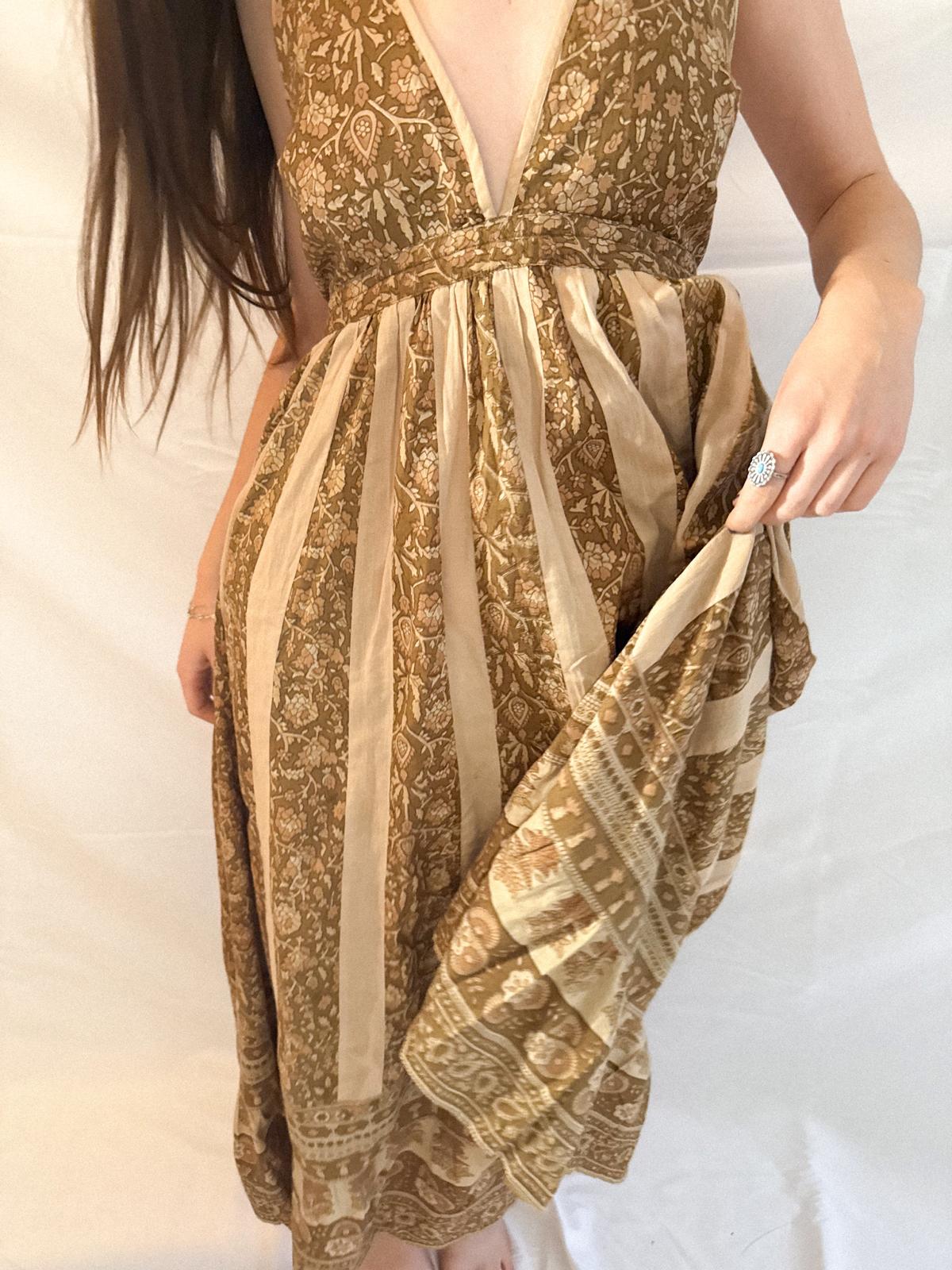 1970s Blockprint Halterneck Dress