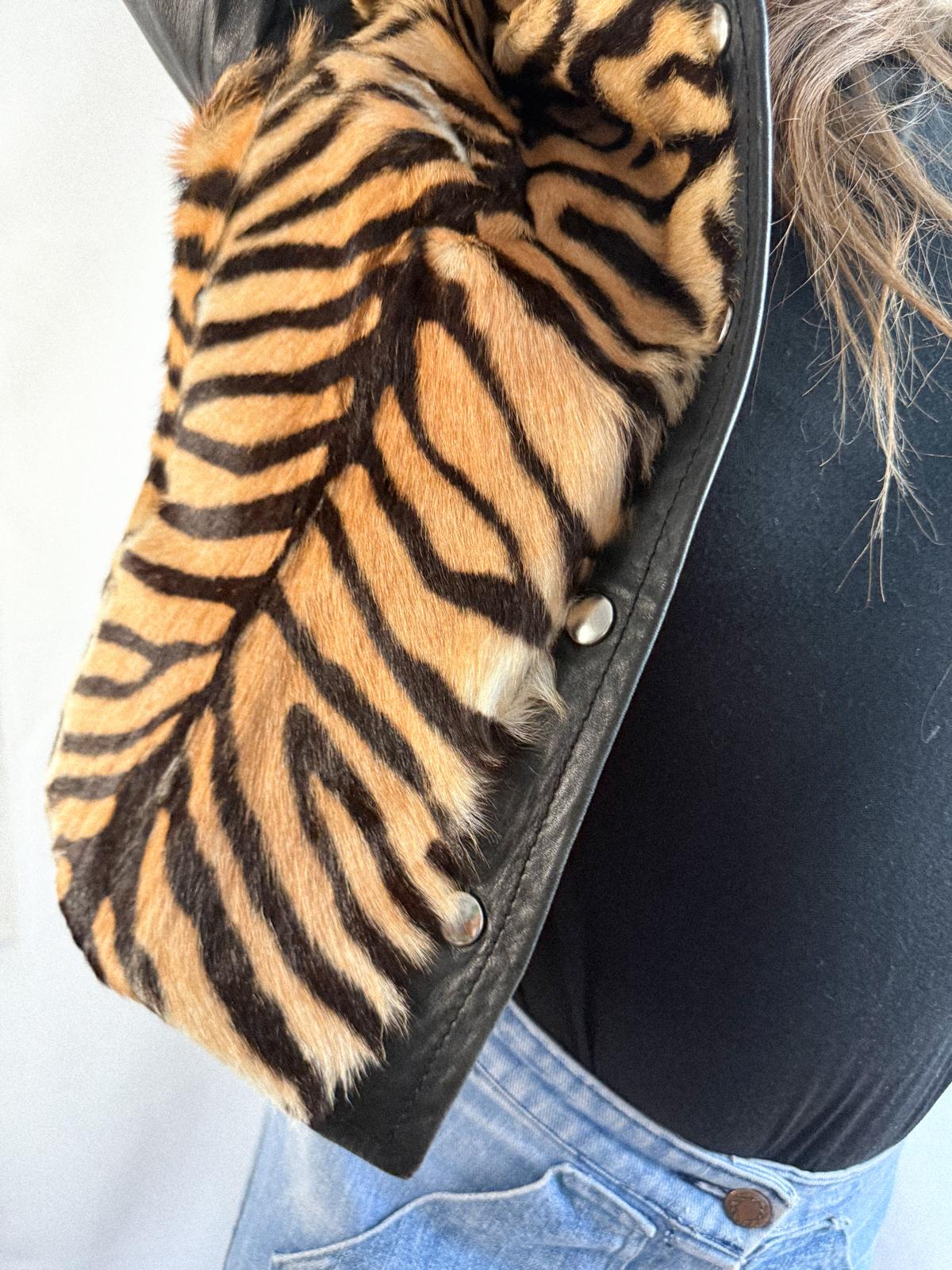 1970s Tiger Print Calf Hair & Leather Cropped Jacket