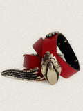 Vintage Red Leather Snake Belt — Silver-Tone Serpent Hardware — Size 75–85