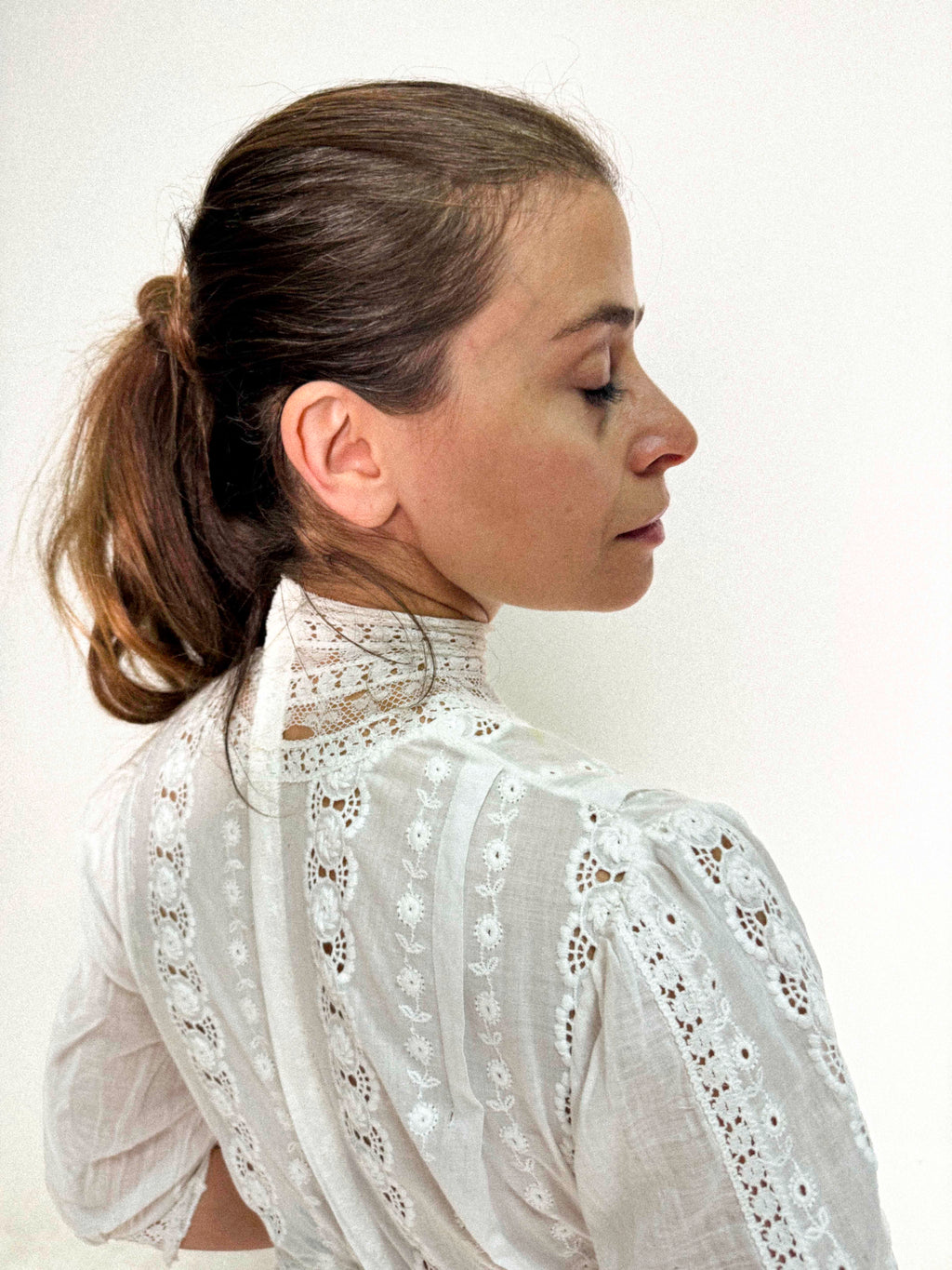 Edwardianisches weißes Baumwollspitzen-Tageskleid, ca. 1905–1912