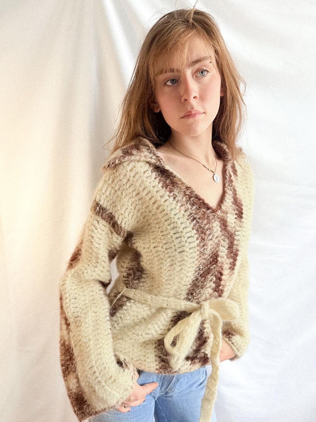 1970s Italian Made Mohair-Blend Belted Sweater with Collar