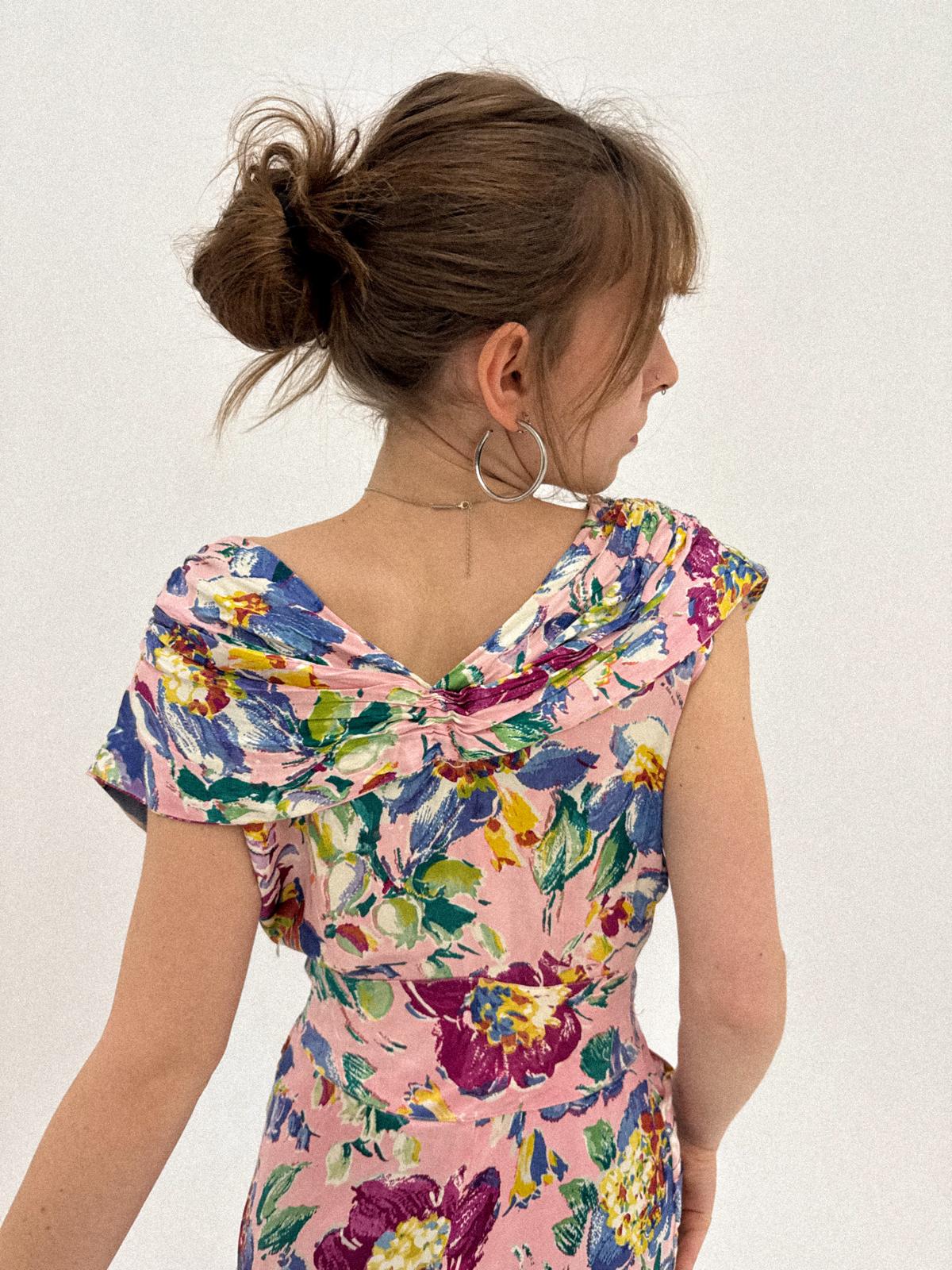 Floral Satin Bias-Cut Dress, 1930s–1940s