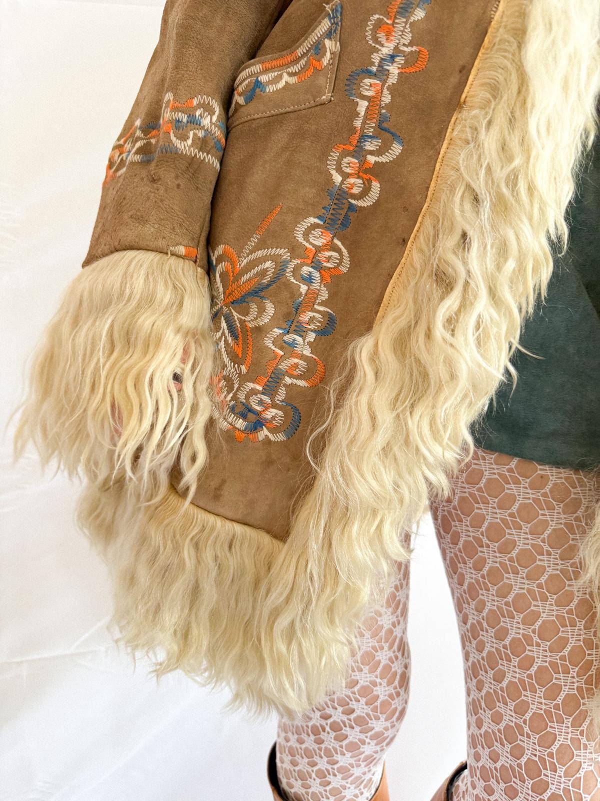 1970s Taupe Embroidered Afghan Coat
