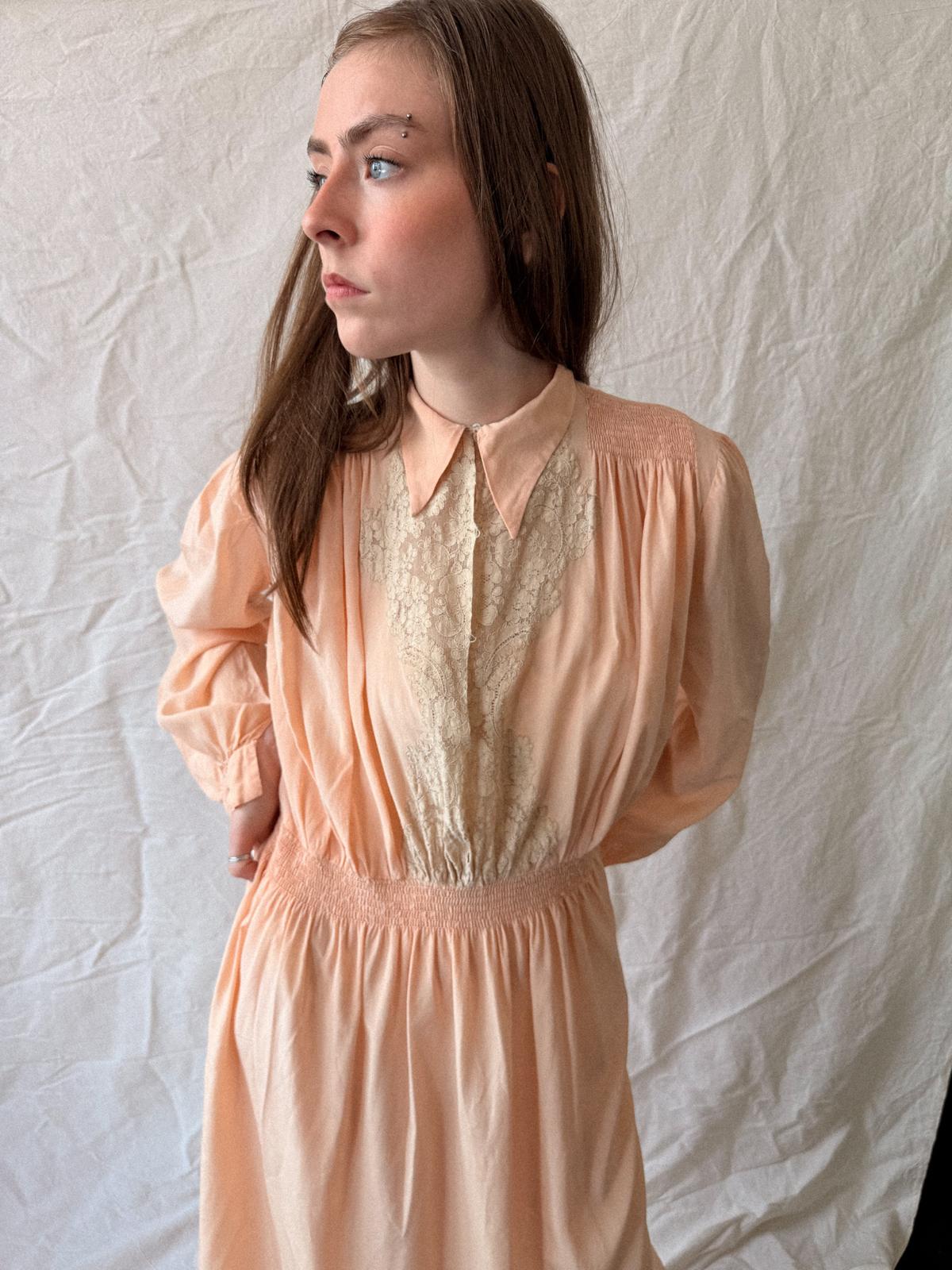 1930s Salmon Silk and Lace Nightgown