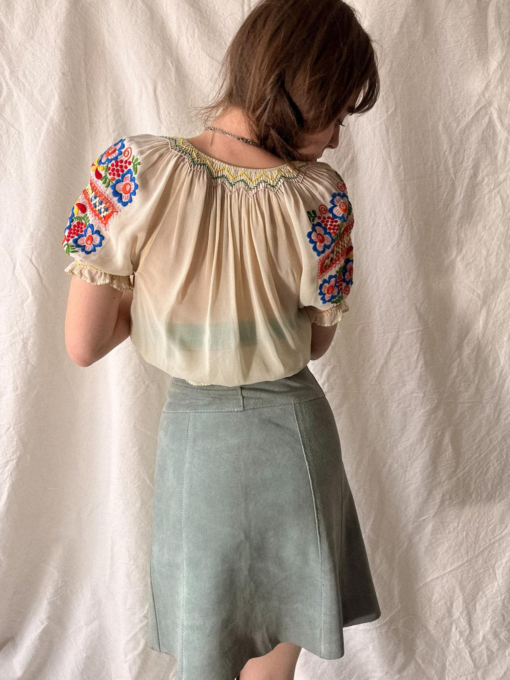 Vintage 1960s Powder Blue Suede A-Line Skirt