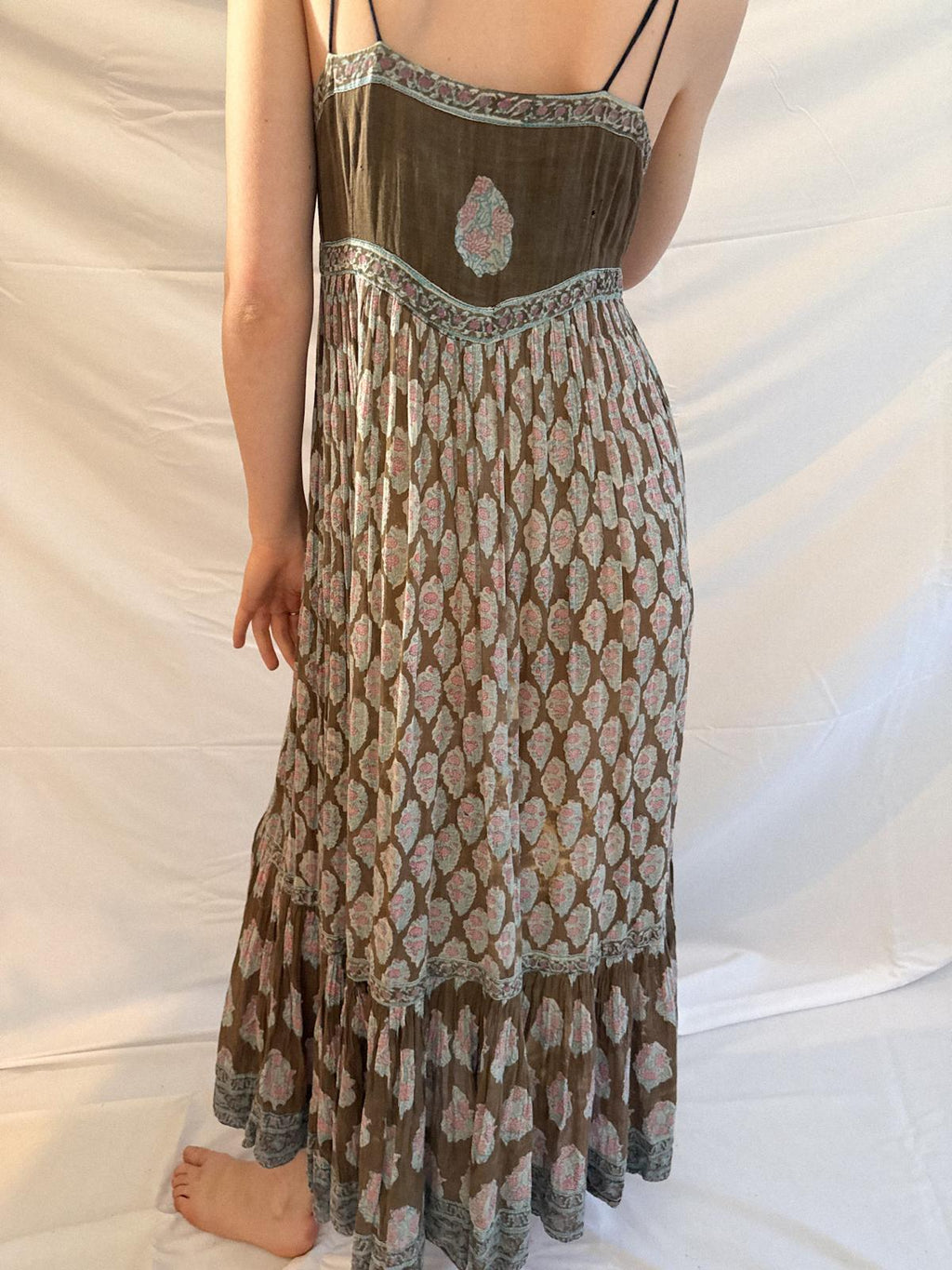 1970er Indianisches Baumwoll-Gaze-Trägerkleid