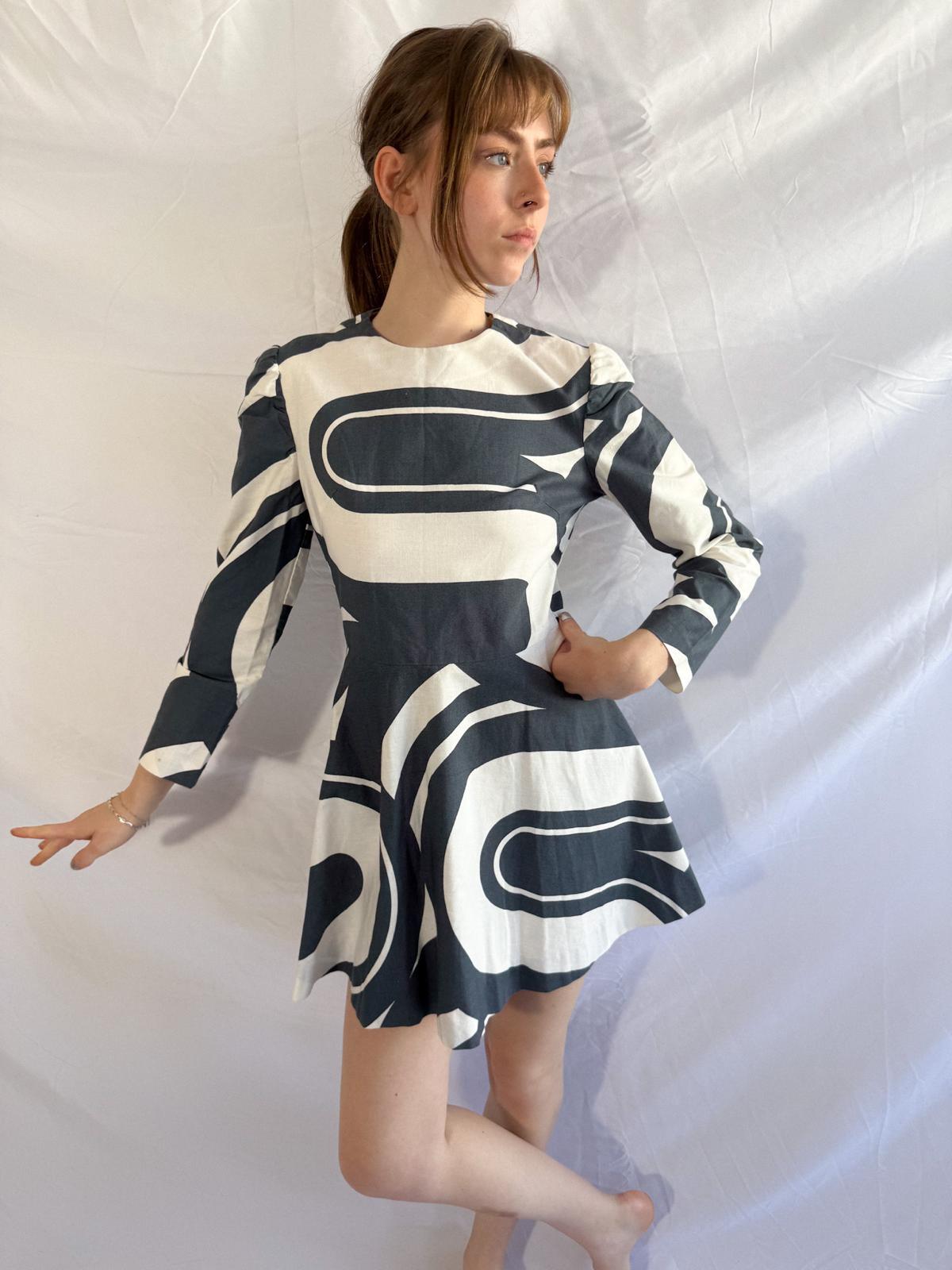 1970s Finnish Printed Cotton Fit and Flare Minidress