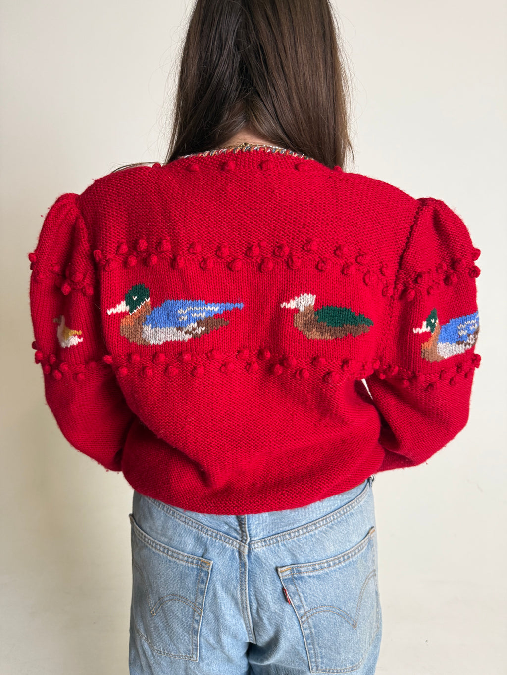 Vintage Woolen Folk Cardigan with Duck Motif by Pinelli