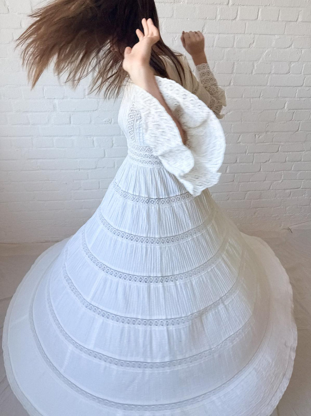 1970s Mexican Cotton and Crochet Lace Dress
