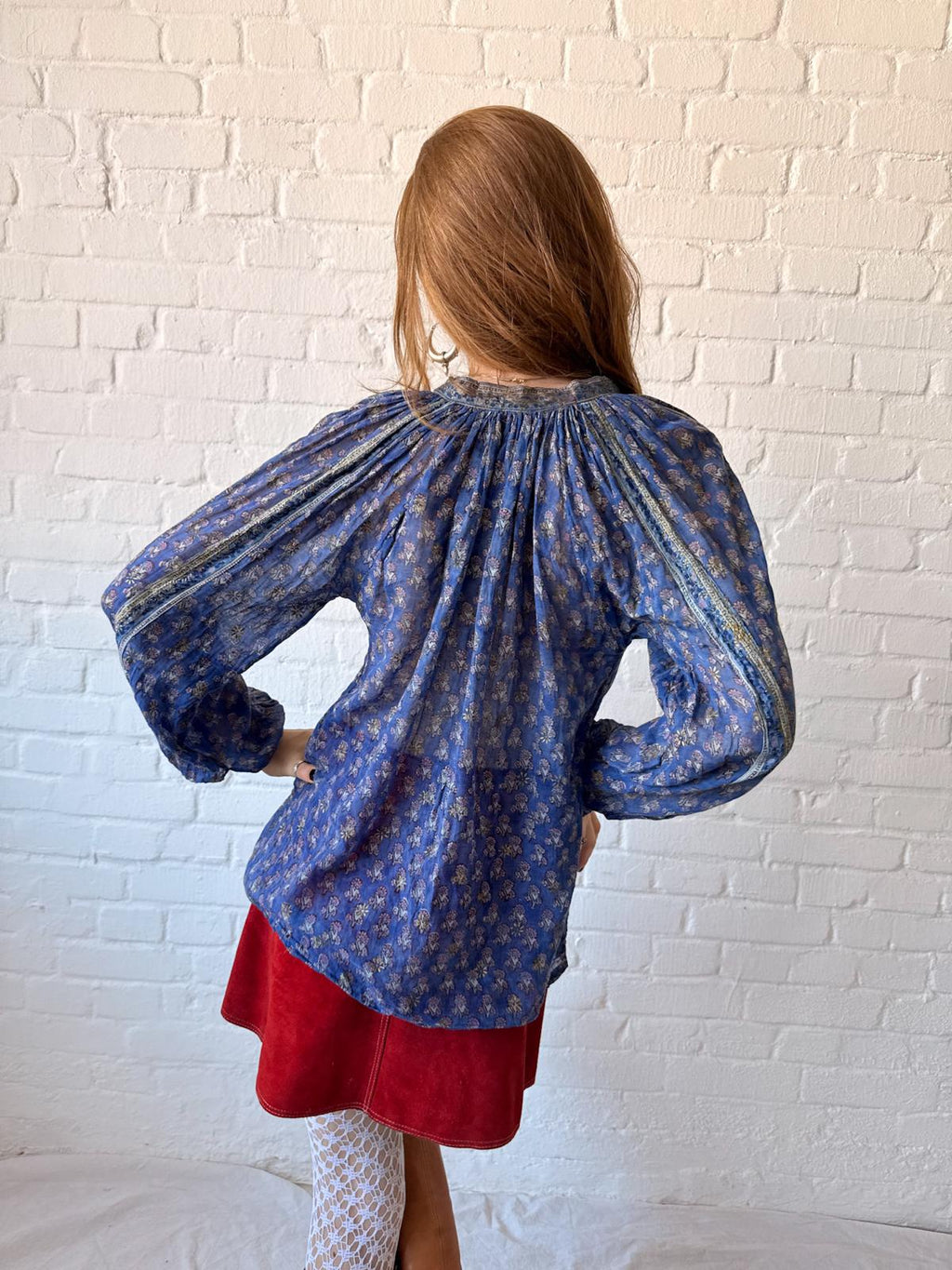1970s Indian Cotton Gauze Blouse & Quilted Vest Set