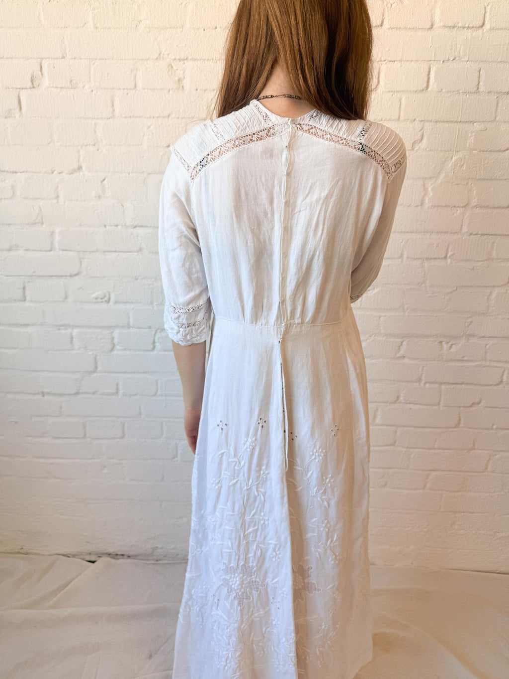 Edwardian White Embroidered Cotton Lawn Dress