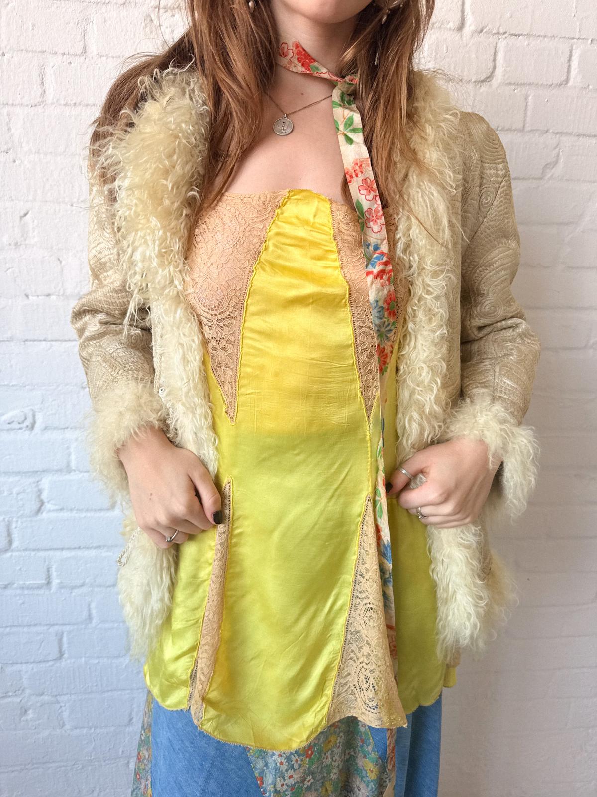 Rare 1960s–70s Fully Embroidered Afghan Style Shearling Jacket – Pearl Cream