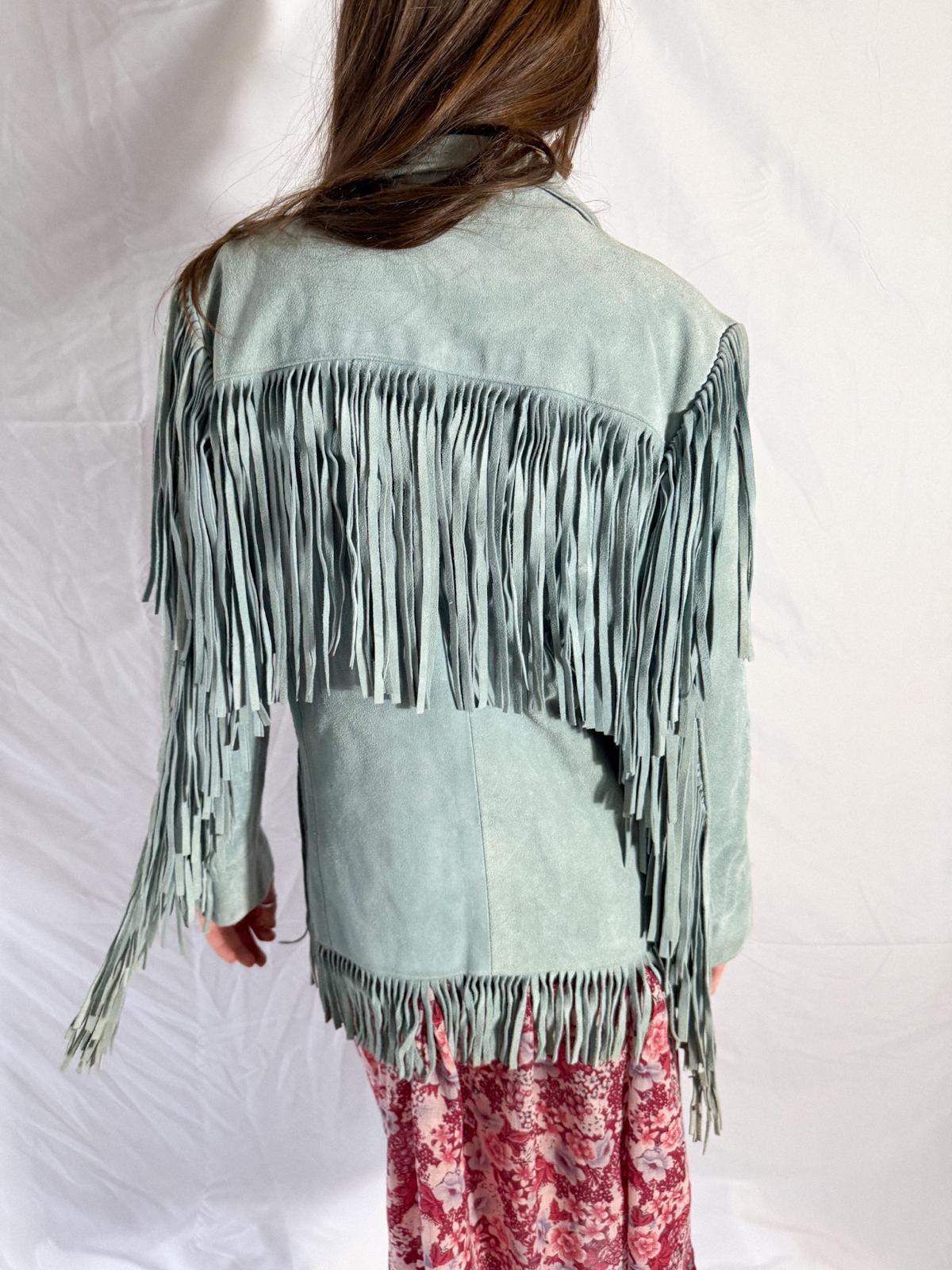 1970s Mint Green Suede Fringe Jacket