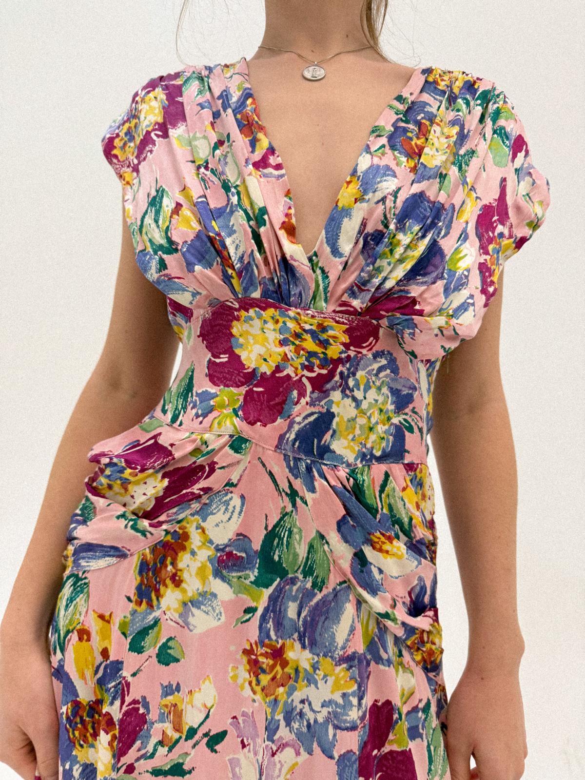 Floral Satin Bias-Cut Dress, 1930s–1940s