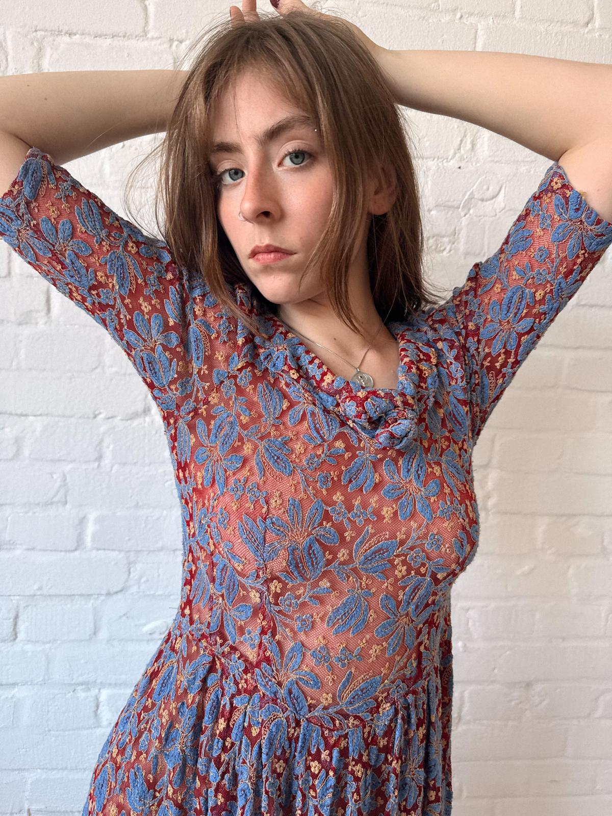 1930s Mesh and Embroidery Dress