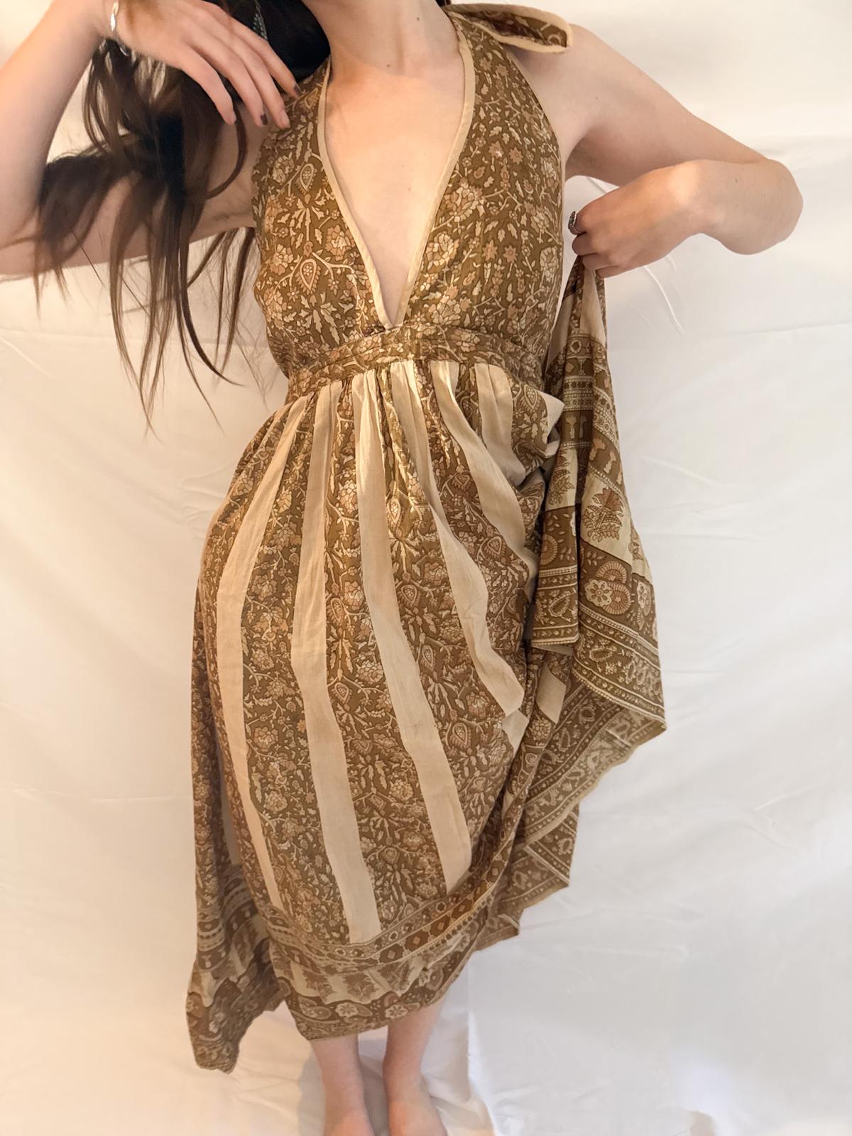 1970s Blockprint Halterneck Dress