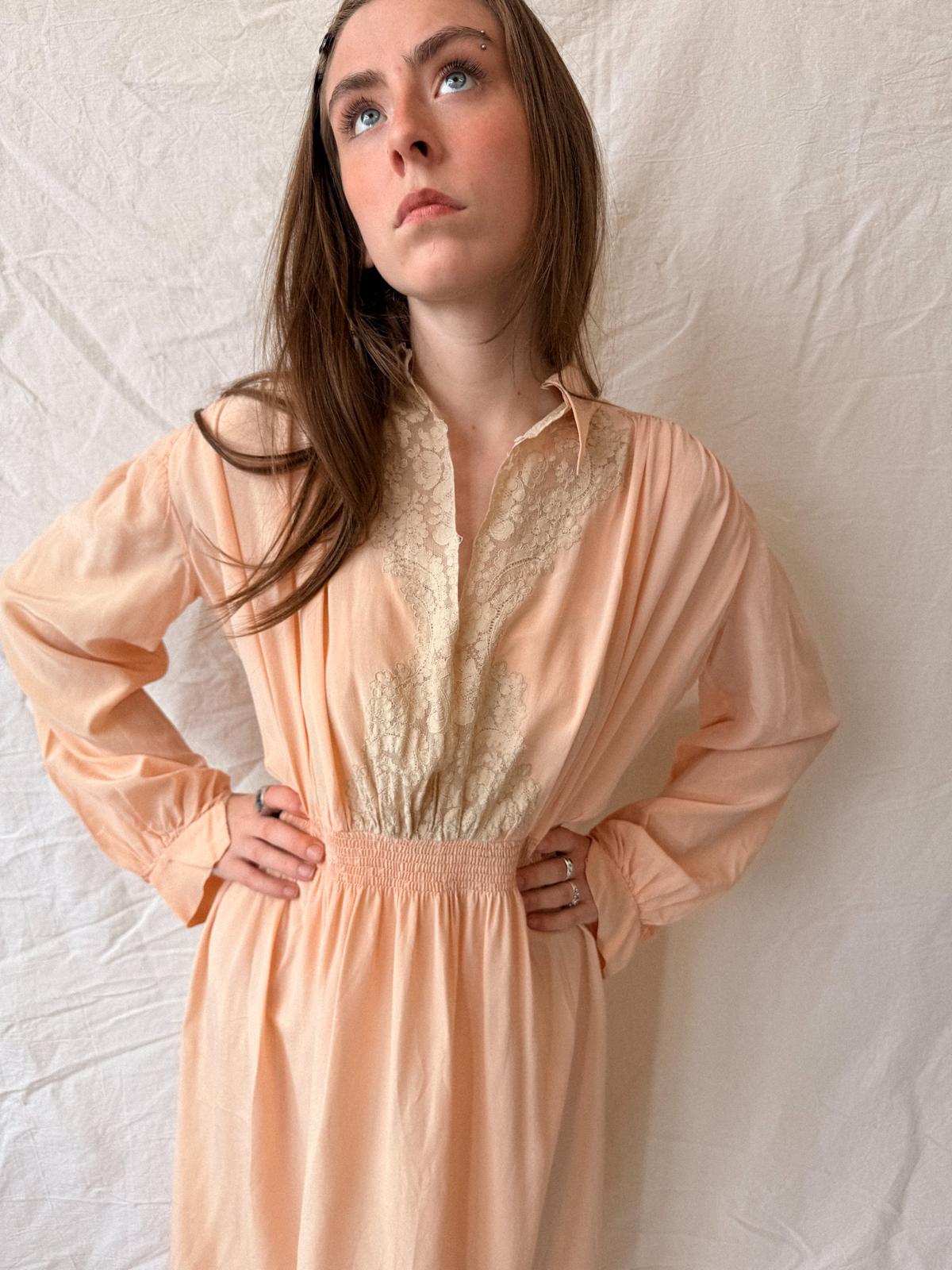 1930s Salmon Silk and Lace Nightgown