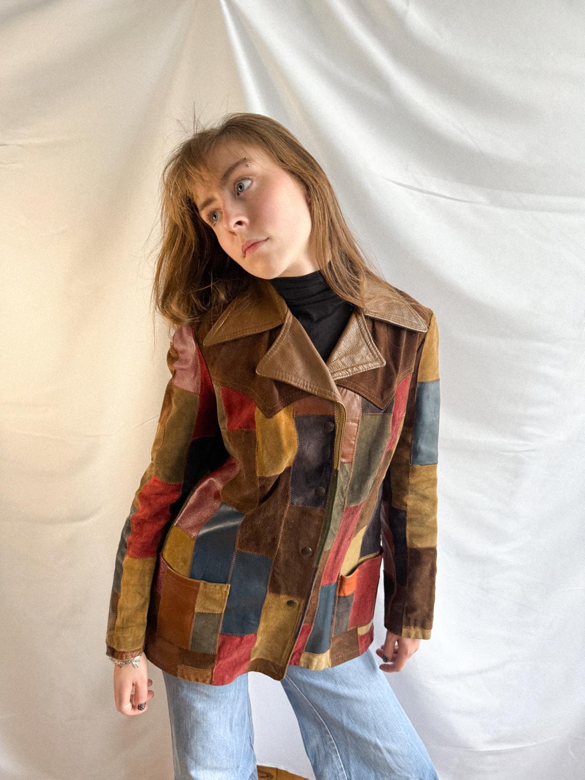 1970s Patchwork Leather Jacket – Rare and Collectable Suede Boho Coat