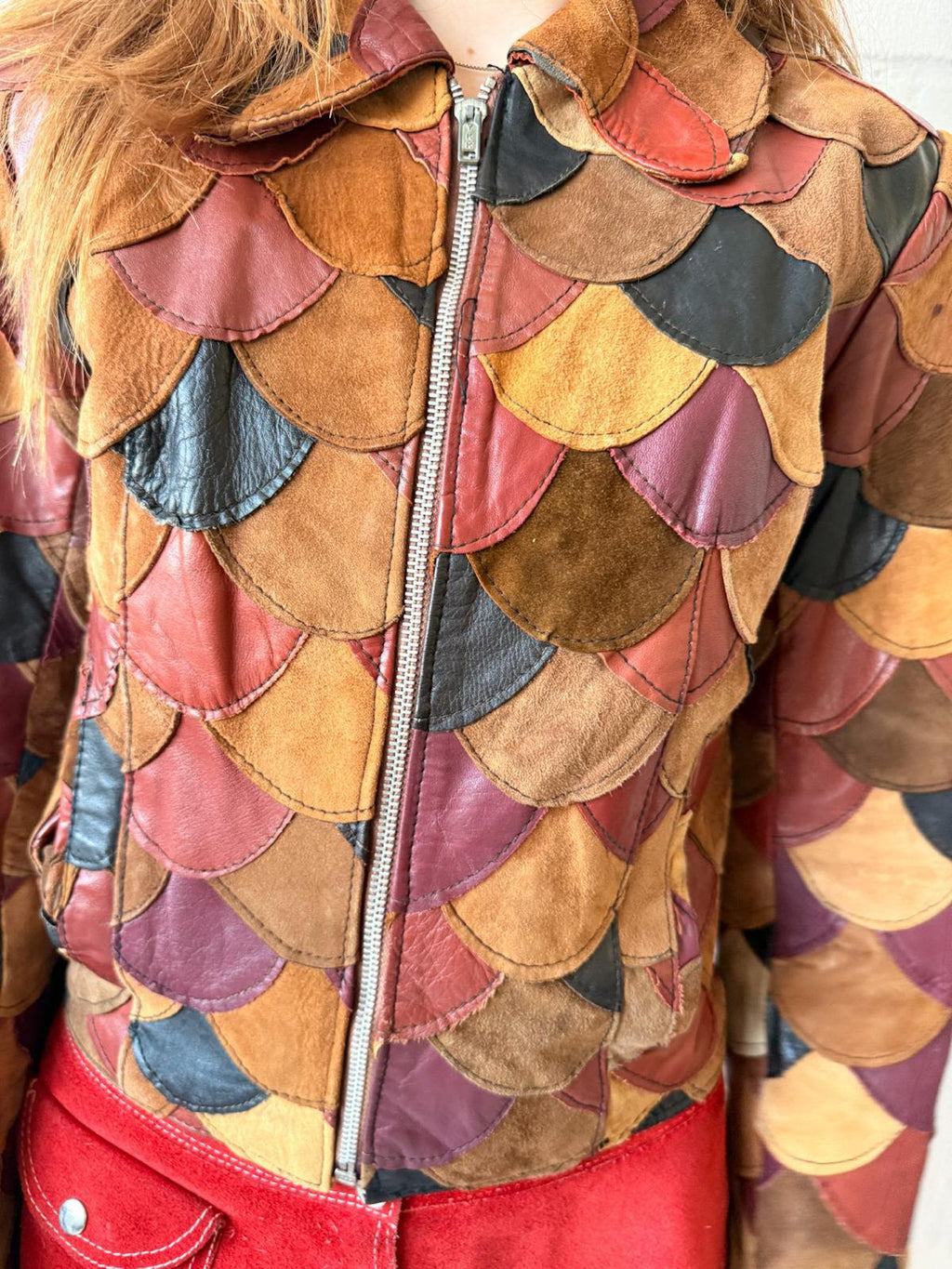 1970s Multicolour Leather & Suede Fish Scale Patchwork Jacket
