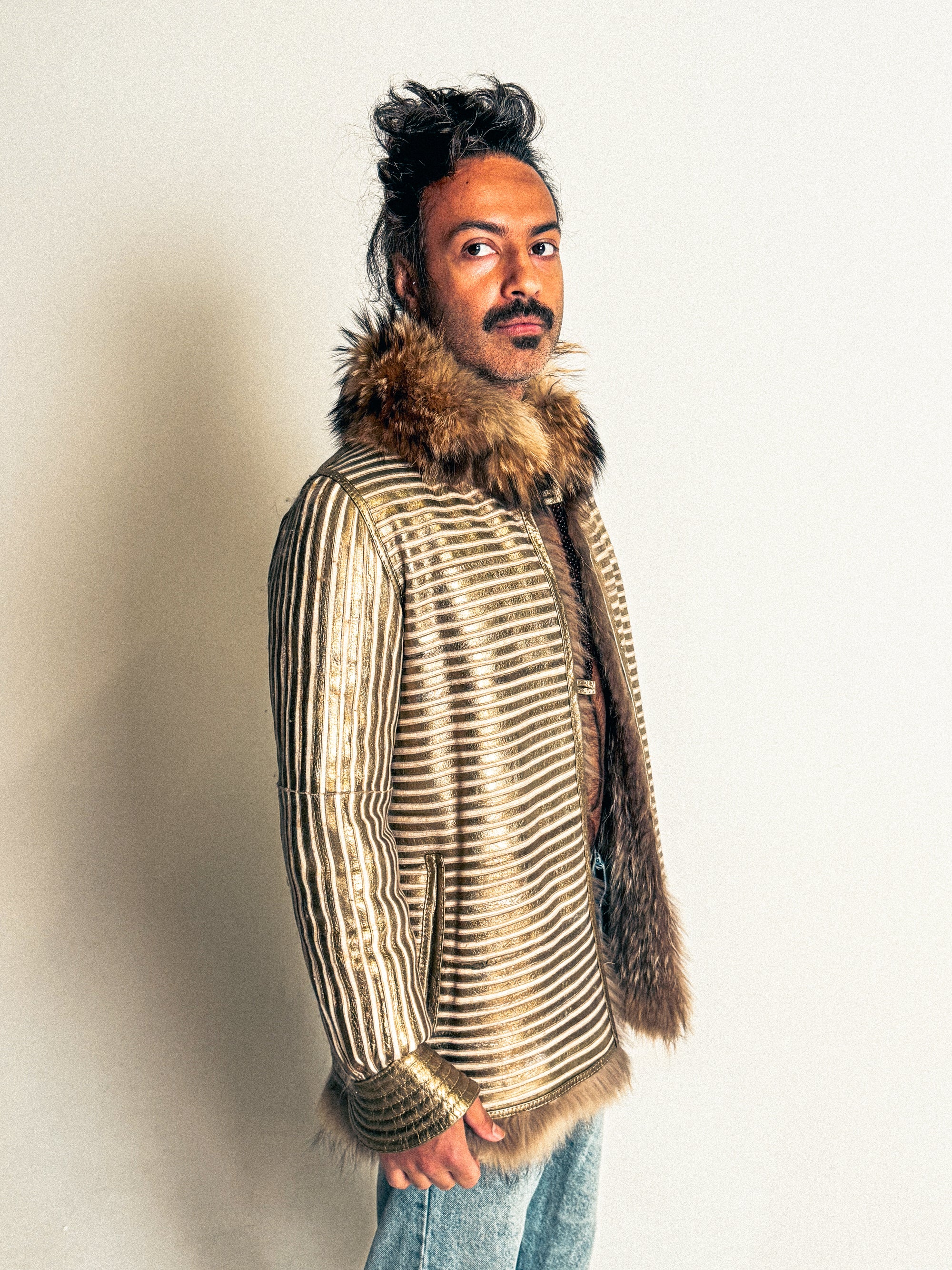 Sensationally Rare 1970s Metallic Leather and Fox Jacket