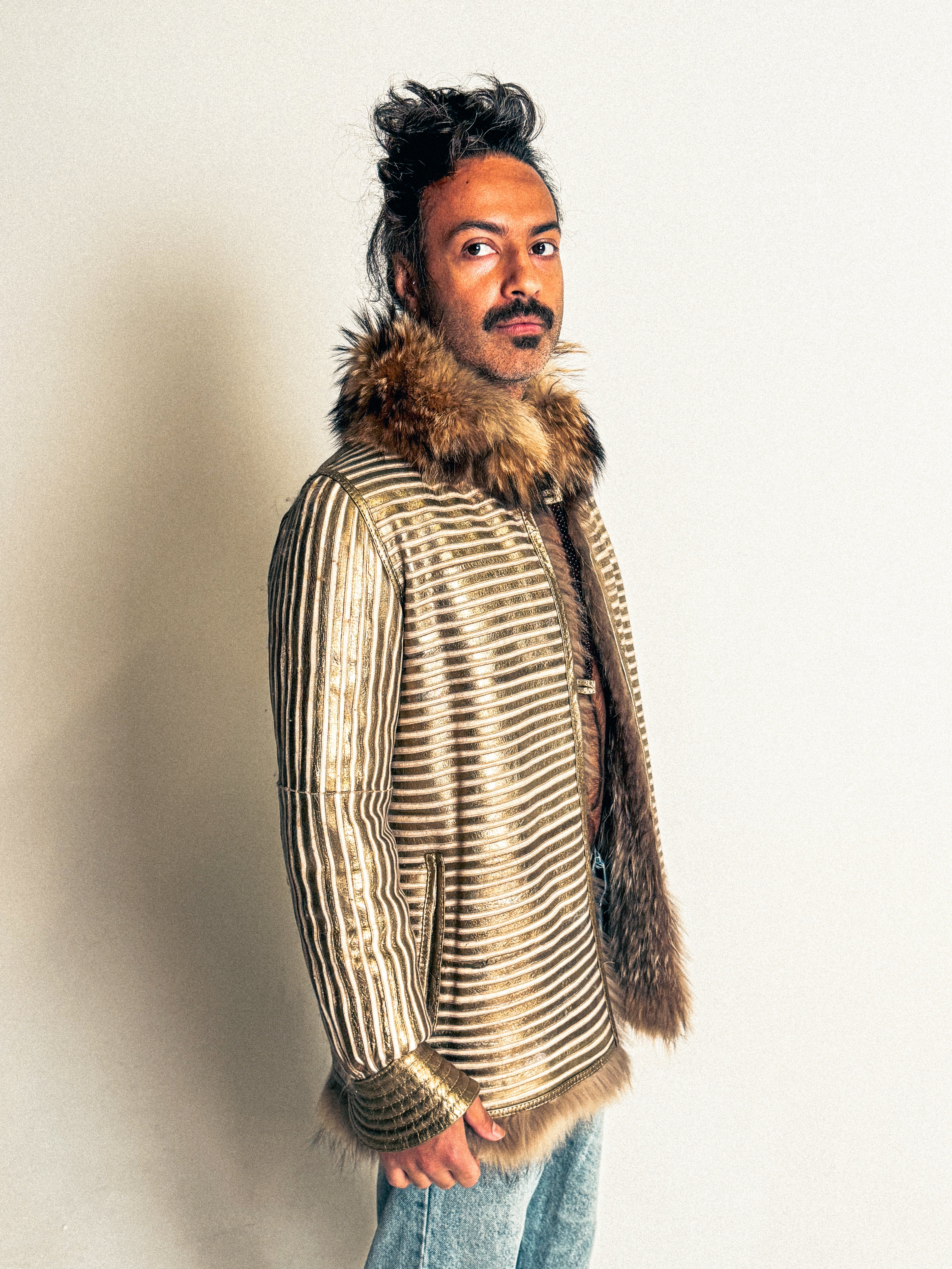 Sensationally Rare 1970s Metallic Leather and Fox Jacket