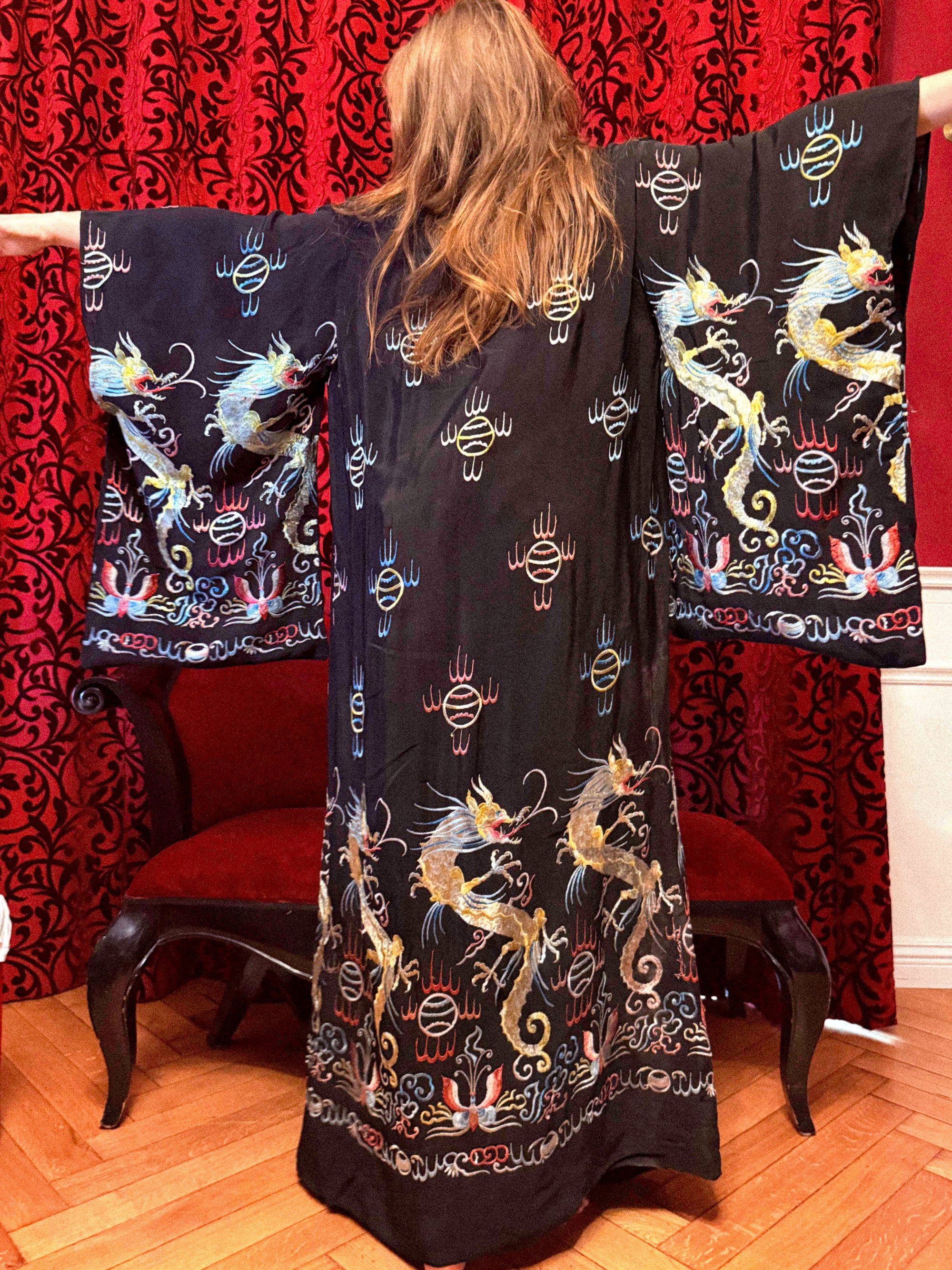 Antique 1920s Embroidered Silk Duster/ Kimono – Egyptian Revival