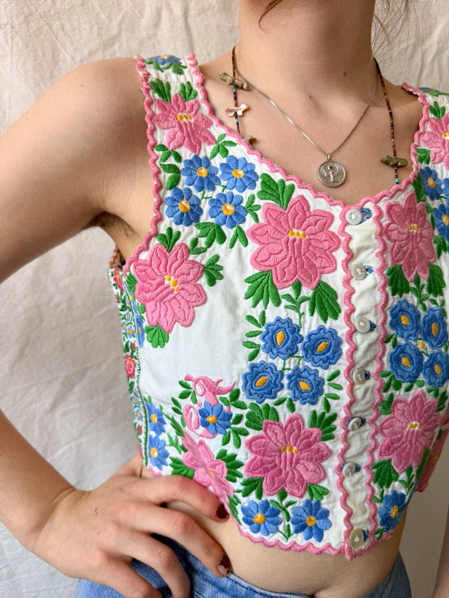 1930s–1940s Hungarian Folk Embroidered Bodice Vest