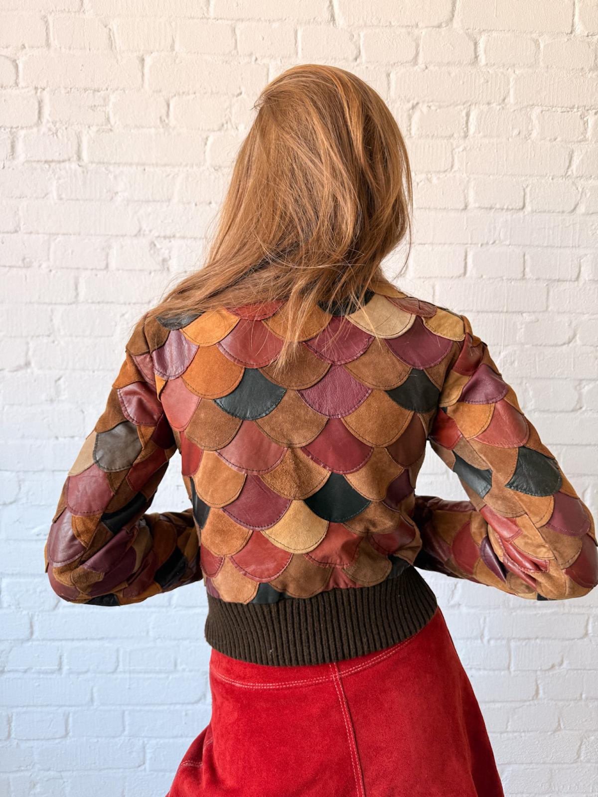 1970s Multicolour Leather & Suede Fish Scale Patchwork Jacket