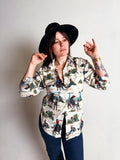 1960s Button-Through Flannel Novelty Shirt with Cowboy Print