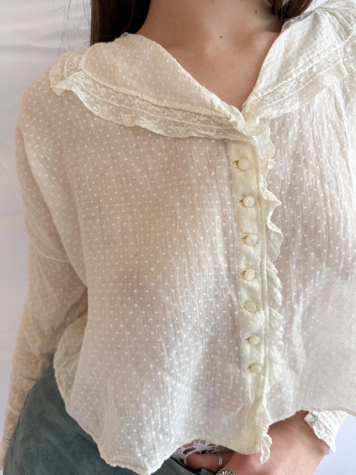 Edwardian Swiss Dot Cotton Blouse with Sailor-Collar