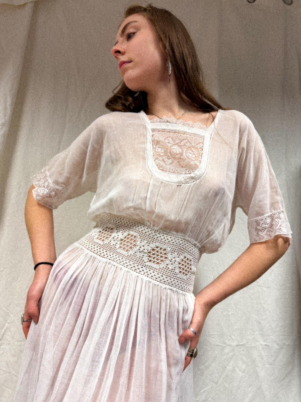 Edwardian Cotton Gauze and Lace Dress