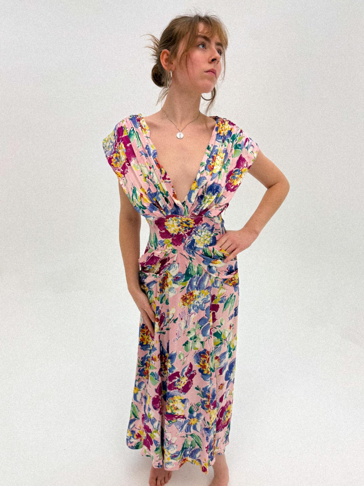 Floral Satin Bias-Cut Dress, 1930s–1940s