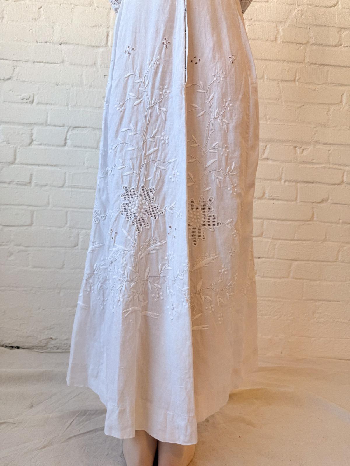 Edwardian White Embroidered Cotton Lawn Dress