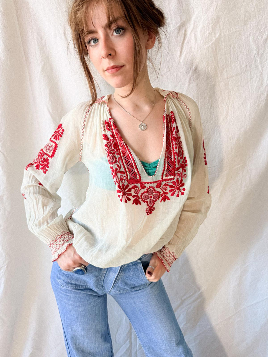 Vintage Romanian Folk Blouse in Fine Cotton Gauze | c. 1915–1930