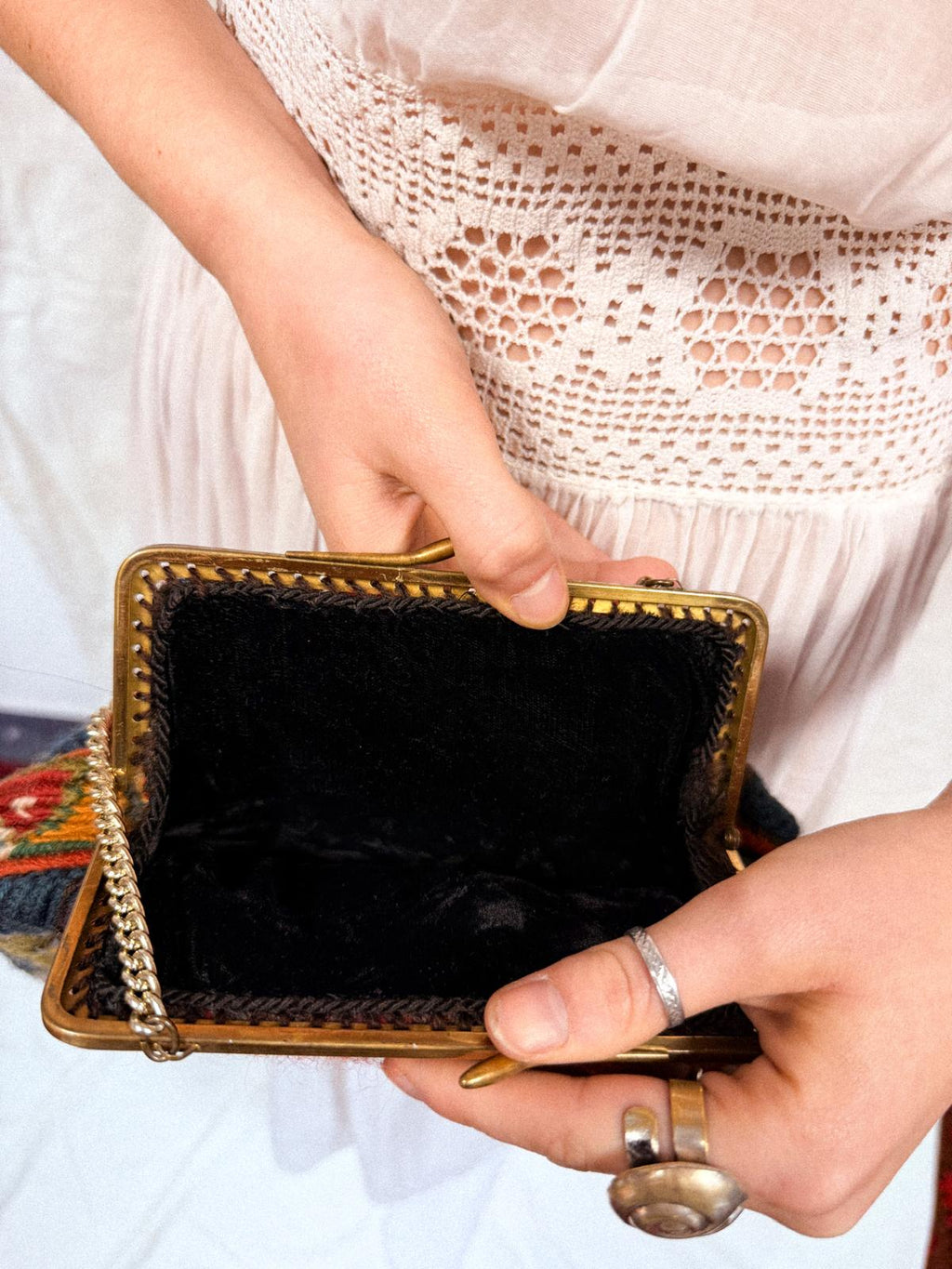 Tapestry Bag with Brass Frame